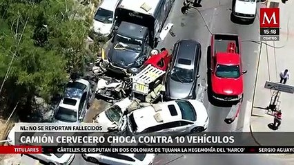 Camión de cerveza impacta a vehículos en San Pedro, Nuevo León