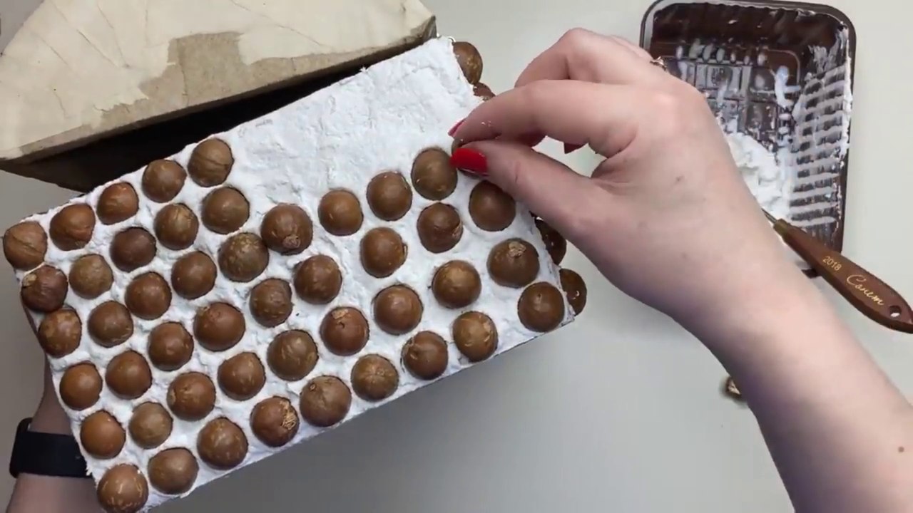 DIY Beautiful box made of cardboard and paper | Papier mache and macadamia nuts
