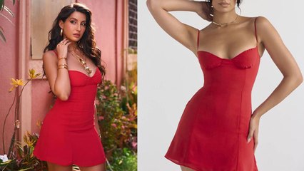 Nora Fatehi Christiana Red Mini Dress Price Reveal, सिर्फ इतने में  Look | Boldsky