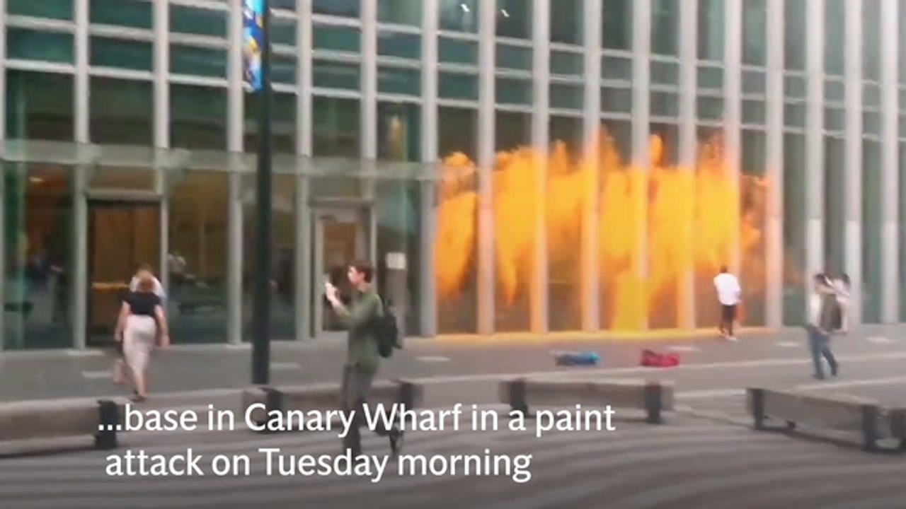 Just Stop Oil sprays orange and black paint at TotalEnergies headquarters in Canary Wharf