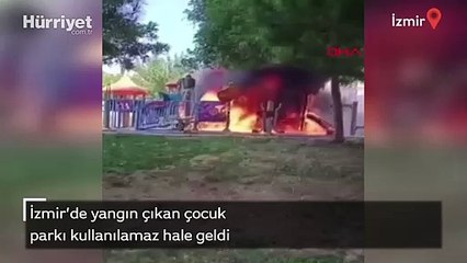 İzmir'de yangın çıkan çocuk parkı kullanılamaz hale geldi