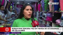 Delincuentes roban por tercera vez tienda de accesorios de celulares en Gamarra.