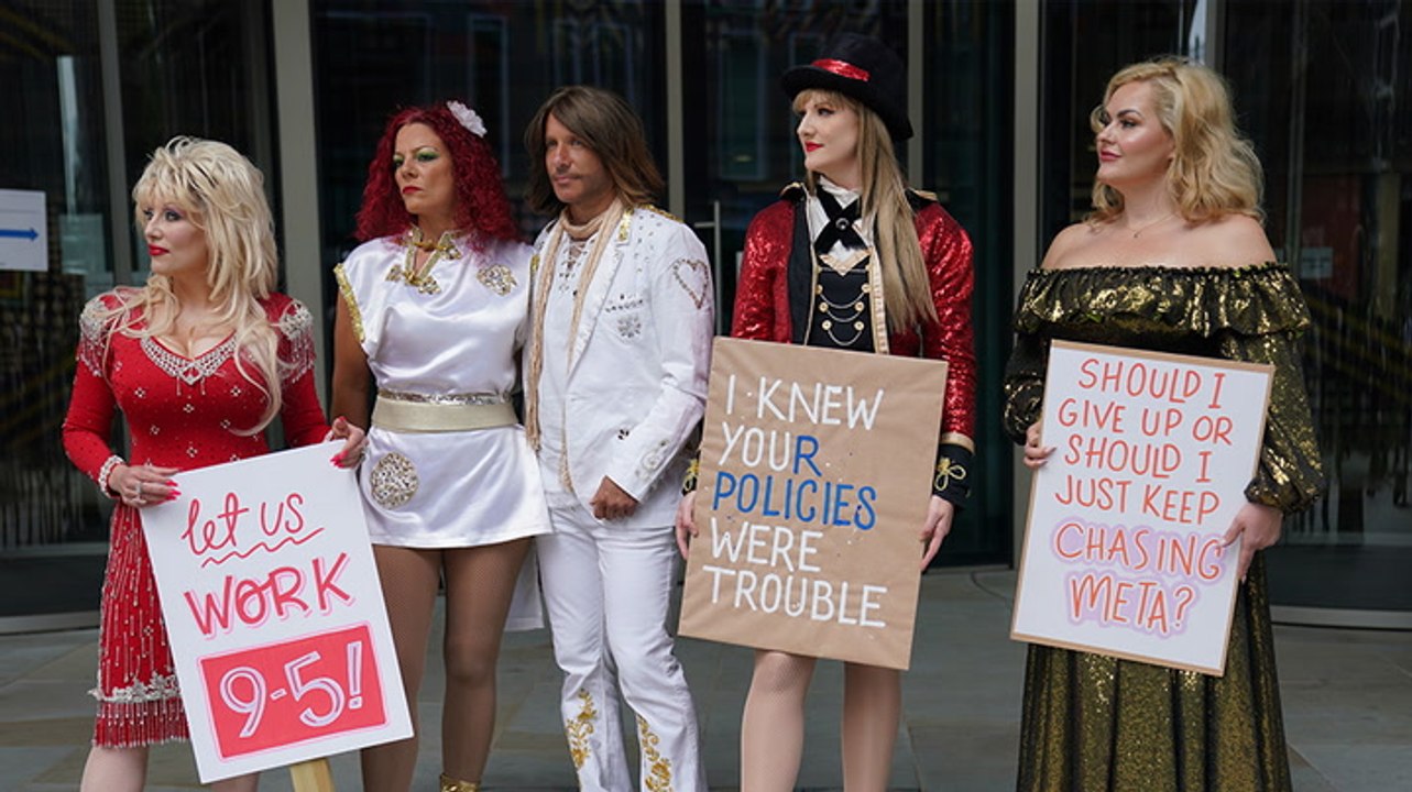 Celebrity impersonators banned from Facebook protest outside Meta offices: ‘We just want to make a living’