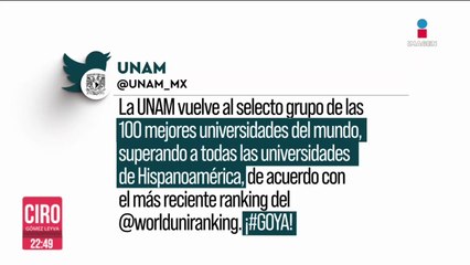 UNAM entre las 100 mejores universidades del mundo