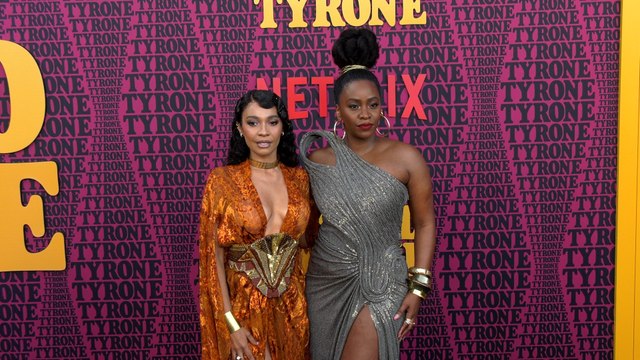 Megan Sousa and Teyonah Parris attend Netflix's They Cloned Tyrone premiere in Los Angeles