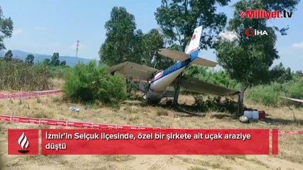 İzmir Selçuk’ta özel uçak araziye düştü! İki kişi yaralandı