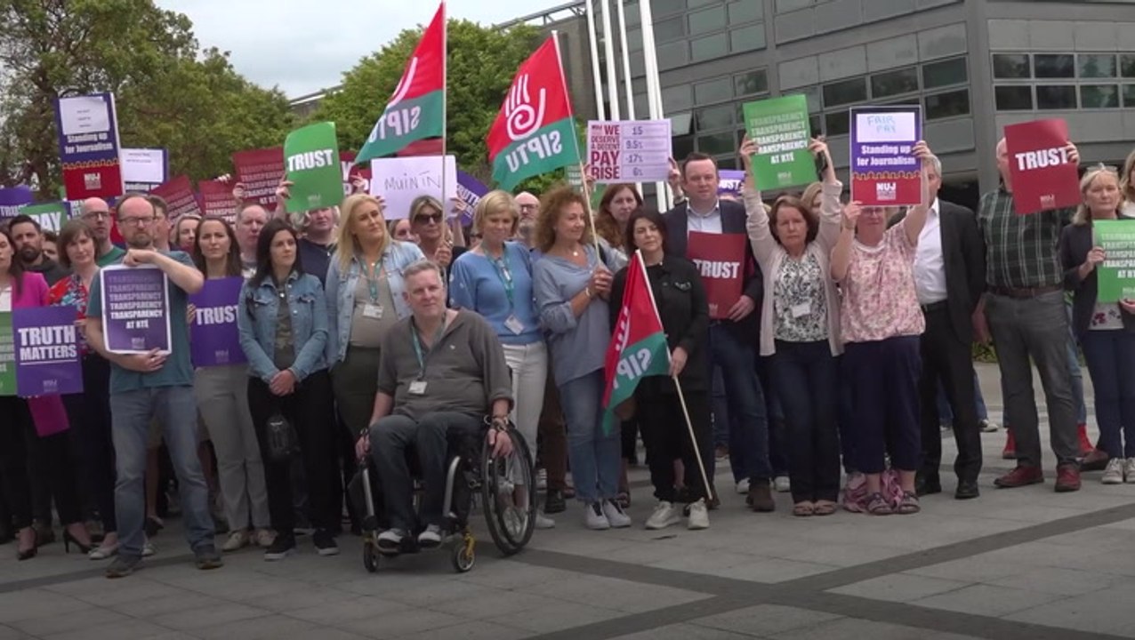 RTE staff protest outside HQ over undisclosed €345,000 payment to star presenter Ryan Tubridy
