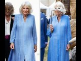 La regina Camilla indossa un nuovo outfit nella caratteristica tonalità blu con orecchini di diamant