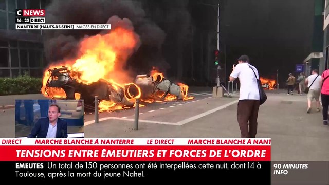 Nanterre - Plusieurs voitures renversées et en feu, attaque des forces de l'ordre : la marche blanche a dégénéré - Les reporters exfiltrés - Une journaliste menacée d'égorgement