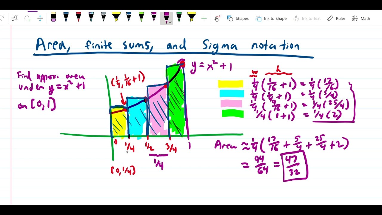 Area and finite sums - Area approximations, upper, lower, right, and left sums