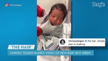 Chrissy Teigen Raves About New Baby Boy Wren's Hair with Adorable Video: 'Simple Plan Is Shaking'