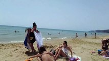 Barcelona Spain, Castelldefels Beach, Beach Walk - July 2022