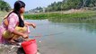 Beautiful Fishing Video_Girl Hunting Fish By Hook_Traditional Hook Fishing In Village River