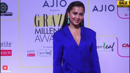 Tejasswi Prakash Sizzling H0T Look In Blue Deep Neck Outfit at Grazia Millennial Awards 2023