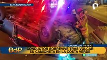 Chorrillos: conductor y su acompañante se salvan de morir tras volcar su camioneta en la Costa Verde