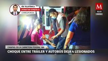 Choque entre tráiler y autobús deja como saldo a cuatro personas lesionadas en Chiapas
