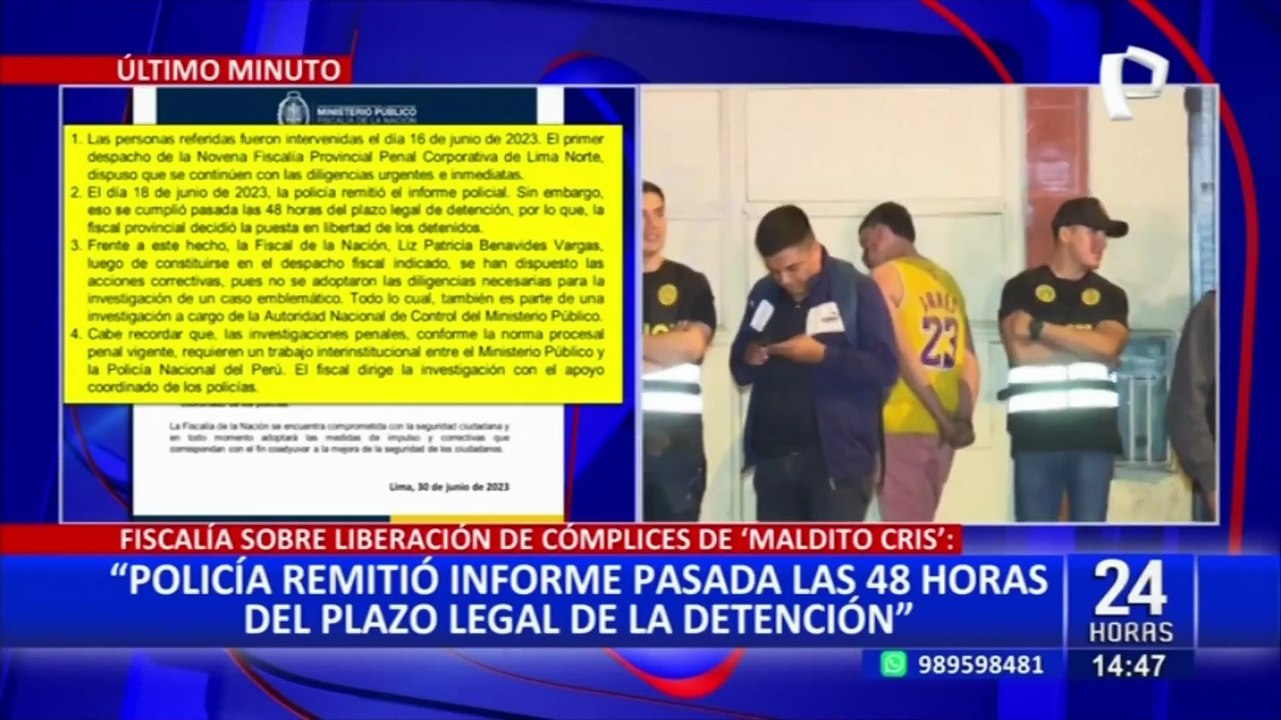 Fiscalía se pronuncia por liberación de presuntos cómplices de 'Maldito Cris'