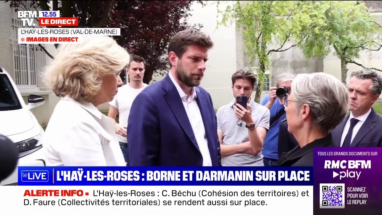 Élisabeth Borne et Gérald Darmanin aux côtés du maire de L'Haÿ-les-Roses après l'attaque sur son domicile