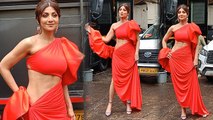 Shilpa Shetty Red One Sided Knot Style Skirt with Ruffle Crop Top Look Viral | Boldsky