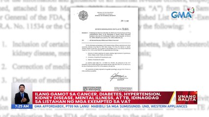 Ilang gamot sa cancer, diabetes, hypertension, kidney disease, mental illness, at tb, idinagdag sa listahan ng mga exempted sa VAT | UB