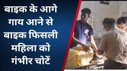 शिवपुरी: बाइक के सामने अचानक आई गाय, भीषण दुर्घटना में महिला हुई गंभीर घायल