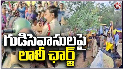 Revenue And Municipal officers Removed Poor People Huts Near Mahabubabad Collectorate | V6 News