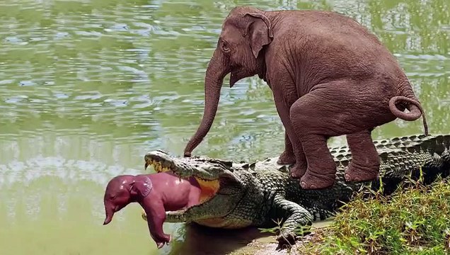 Mother Elephant attacks Crocodile very hard to save her baby, Wild Animals Attack (3)
