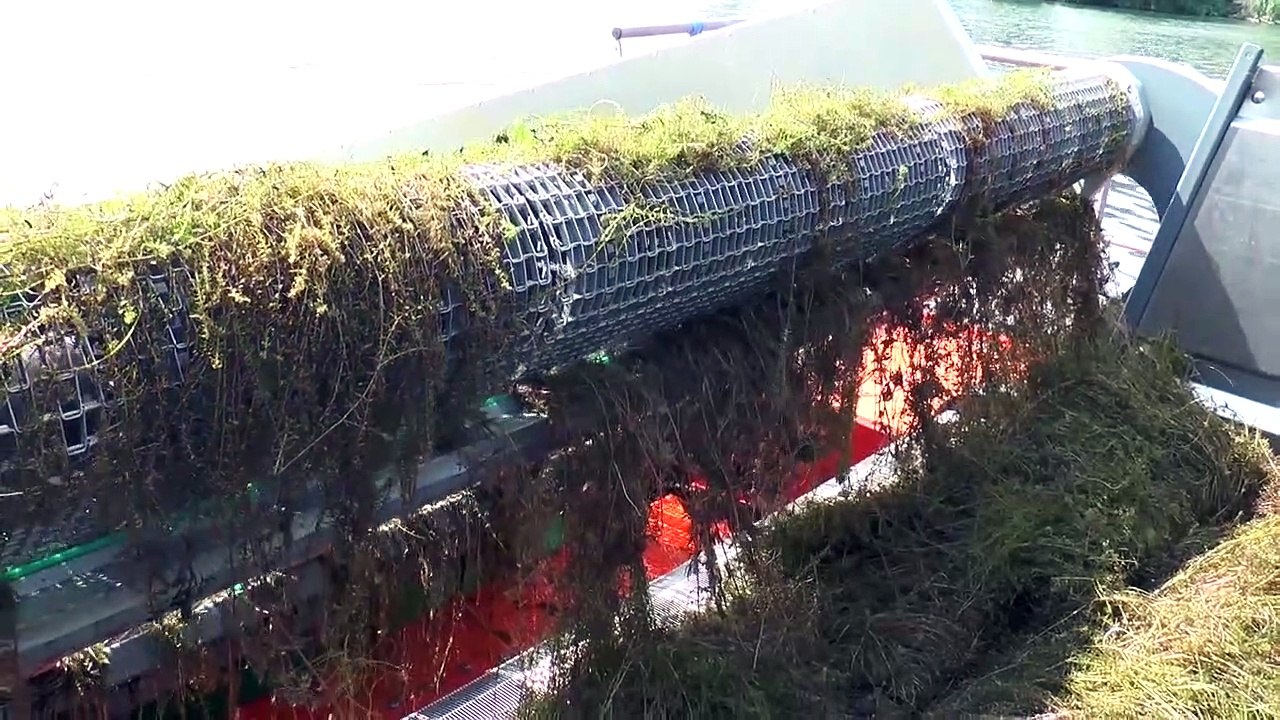 Wien  Neues Mähboot auf der Neuen Donau unterwegs