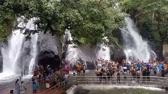 “நதியே நதியே காதல் நதியே நீயும் பெண் தானே” குற்றாலத்தில் சுற்றுலா பயணிகள் ஆனந்த குளியல்