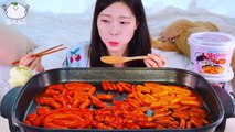 ASMR MUKBANG Tteokbokki Party BunMoja noodles, Fire spicy, Carbonara, Rosé, Black bean Oil.