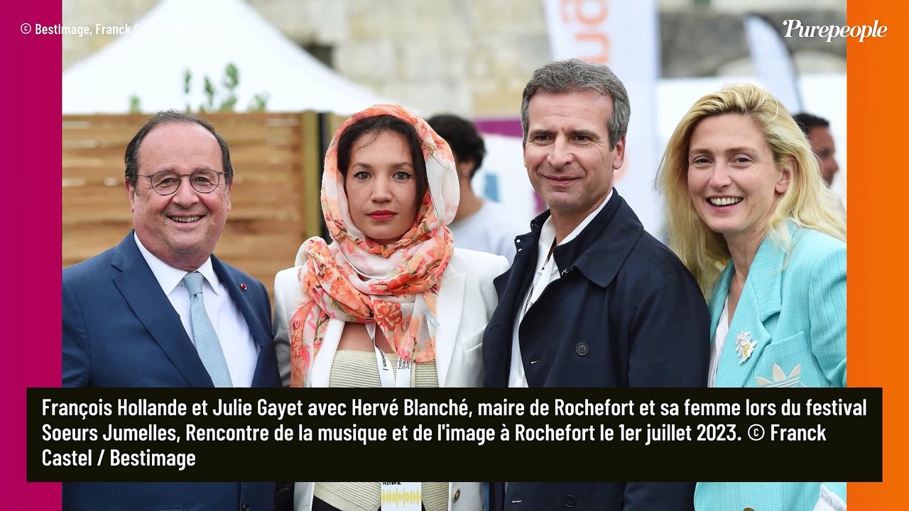 Julie Gayet affiche un blond très intense au bras de François Hollande, le couple souriant et lumineux
