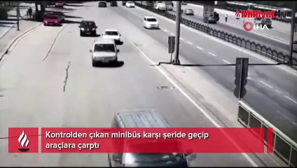 Kontrolden çıkan minibüs karşı şeride geçip araçlara çarptı
