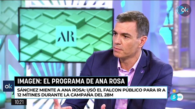 Sánchez miente a Ana Rosa: usó el Falcon público para ir a 12 mítines durante la campaña del 28M
