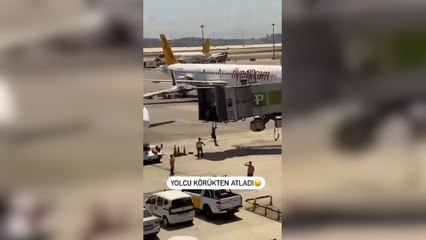 Sabiha Gökçen’de bir yolcu uçağı kaçırınca körükten aprona atlayarak ortalığı birbirine kattı