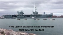 HMS Queen Elizabeth leaves Portsmouth Harbour