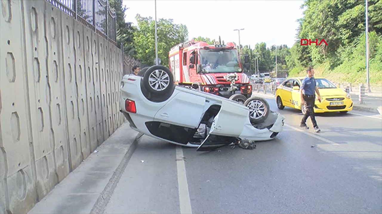 Şişli'de bariyerlere çarpan otomobil takla attı