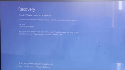 Fix Boot Error Code 0xC0000098 Quick way.