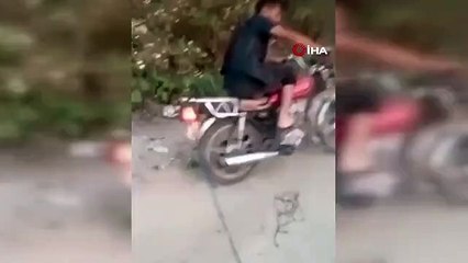 Motosiklete bağladıkları eşeği kilometrelerce koşturdular