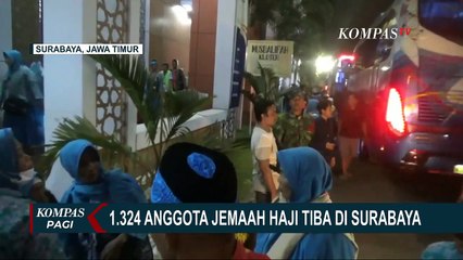 Warga Berdesakan Sambut Kedatangan Tiga Kloter Jemaah Haji di Debarkasi Surabaya