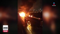 Ocho camiones se incendiaron tras carambola en la México-Querétaro