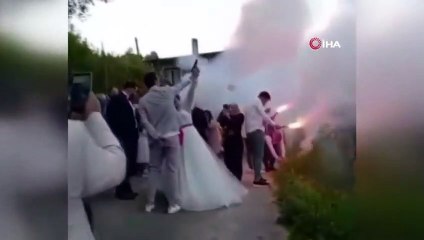 Görüntüler pes dedirtti: Gelin eline silahı aldı, ateş etti