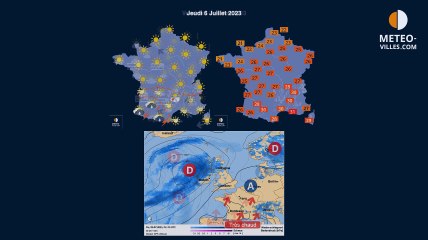 prévisions méteo villes du jeudi 6 juillet 2023