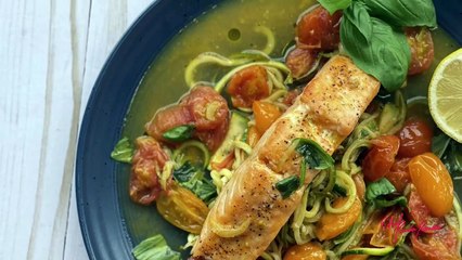 Lemon Garlic Butter Salmon with Zucchini Noodles
