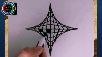 DIBUJANDO una estrella de cuatro puntas ajedrezada (3D). DRAWING a checkered four-pointed star (3D).