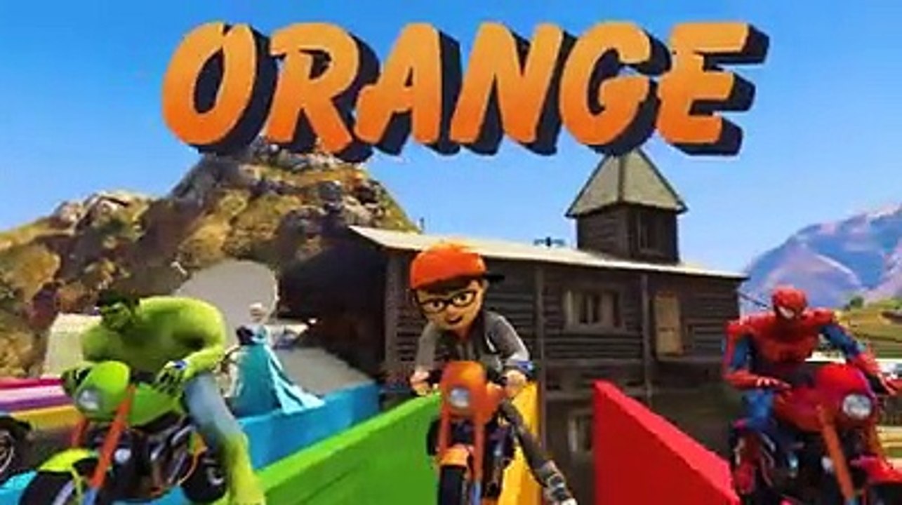 Learn colors with Spiderman and Frozen Elsa , SuperHeroes  on Motorcycles and Trucks Videos Cartoon for kids