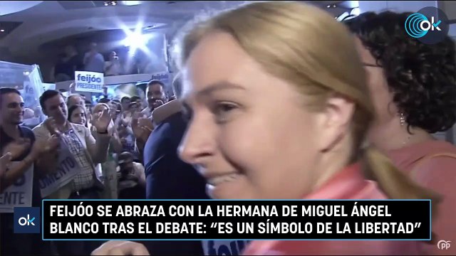 Feijóo se abraza con la hermana de Miguel Ángel Blanco tras el debate: Es un símbolo de la libertad
