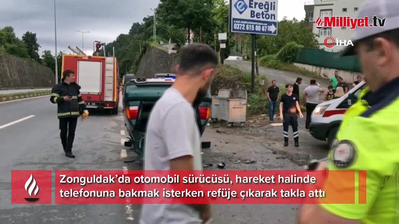 Telefona bakarken otomobili ile düz yolda takla attı: 2 yaralı