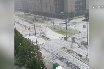 Hailstorm causes disruption on Spanish street