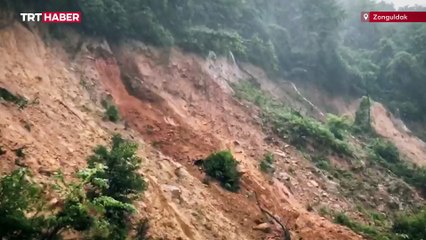 Zonguldak'ta heyelan anı kamerada