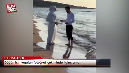 Düğün için yapılan fotoğraf çekiminde ilginç anlar